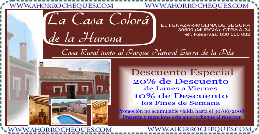Cupon descuento Turismo Rural Murcia La Casa Color&aacute;