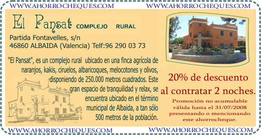 Cup&oacute;n Descuento turismo rural El Pansat Valencia