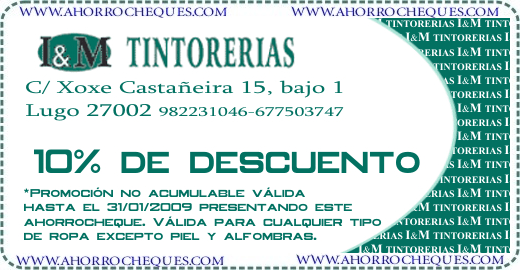 Cup&oacute;n Descuento Tintorer&iacute;a I & M Lugo