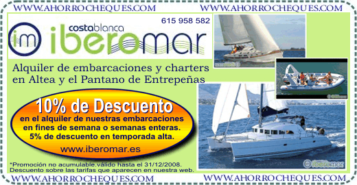 Cup&oacute;n Descuento Alquiler de embarcaciones y charters Altea Pantano Entrepe&ntilde;as