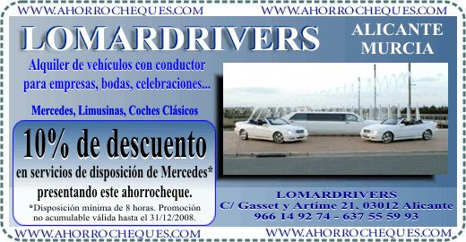 Cup&oacute;n Descuento Limusinas Vehiculos con conductor Lomardrivers Alicante y Murcia
