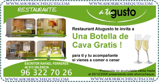 Cup&oacute;n Descuento Restaurante Valenica A tu gusto 
