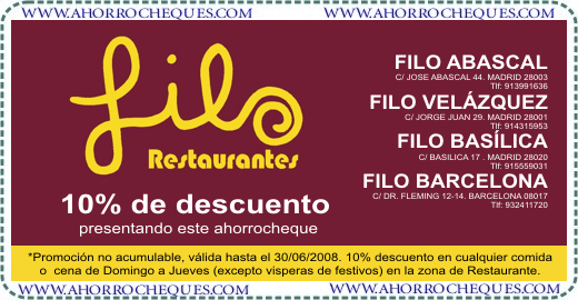 Cup&oacute;n Descuento Madrid Restaurantes Filo 