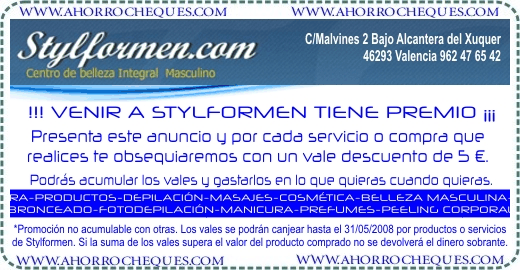 Valencia Est&eacute;tica Masculina Vale regalo 5&euro; por cada compra o servicio en Stylformen