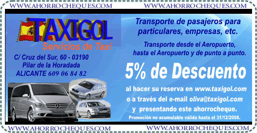 Cup&oacute;n Descuento Taxigol Transporte de pasajeros